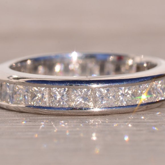 Designer Signed Platinum and Natural Diamond Channel Set Band - Picture 2 of 8